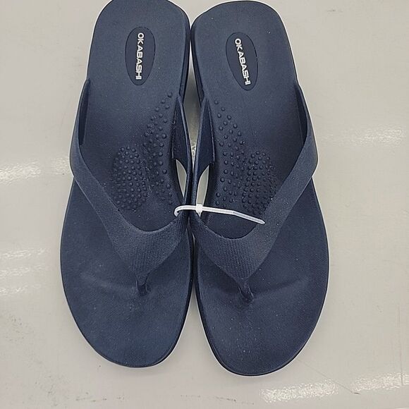 Okabashi Navy Wedge Flip Flop Sandals Size Large - Picture 1 of 5
